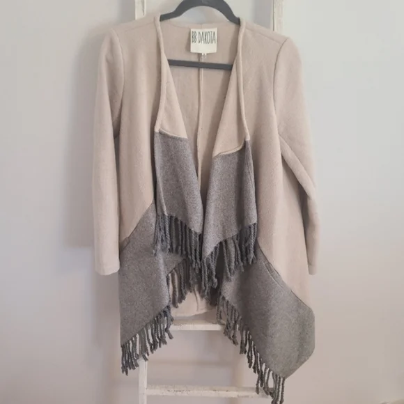 BB Dakota cardigan coat womens small wool blend colorblock fringe - Picture 1 of 5